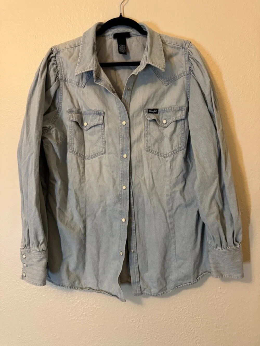 Wrangler Retro Light Wash Blue Jean Western Shirt Peal Button Down Size XL - Picture 1 of 11